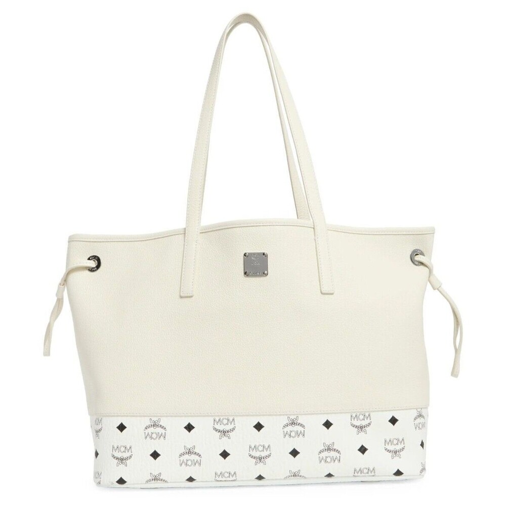 MCM Aren Liz Womren's Medium Shopper Tote Shoulder Bag White Leather Visetos Mix